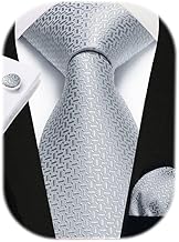 Enlision Mens Tie and Pocket Square Cufflinks Set Solid Color Paisley Tie Floral Necktie with Handkerchief for Wedding Party Formal Business