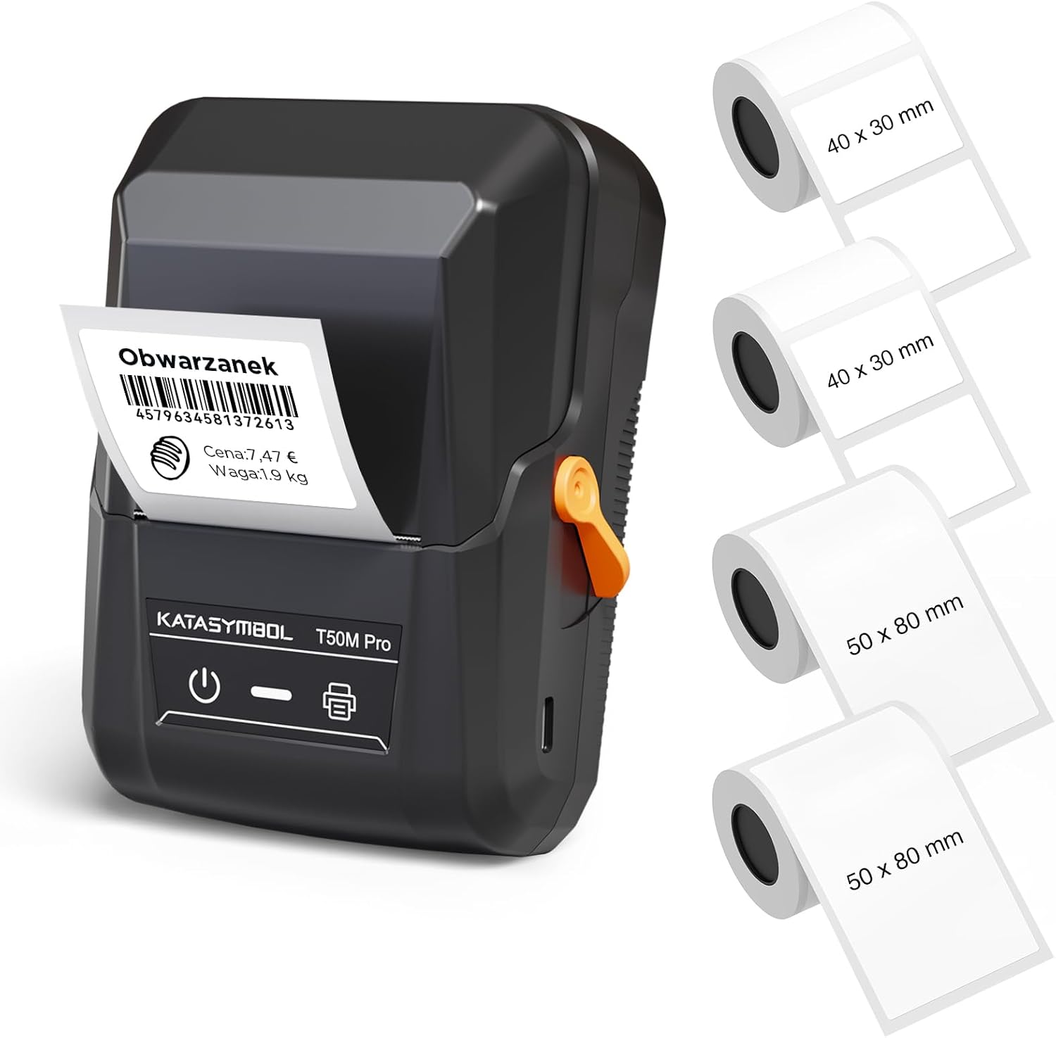 SUPVAN T50M Pro Drukarka Etykiet Bluetooth Termiczna z 4 Rolką Biały Wodoodpornych Etykiet, Kompatybilna z iOS/Android/Windows/macOS, do Domu, Biura, Kuchni i Szkoły