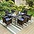 Sophia & William 7 Pieces Patio Dining Set with 13ft Navy Patio Umbrella, 60" Outdoor Metal Table & Rattan Chairs Set with Cushions, Outdoor Dining Set for 6 People