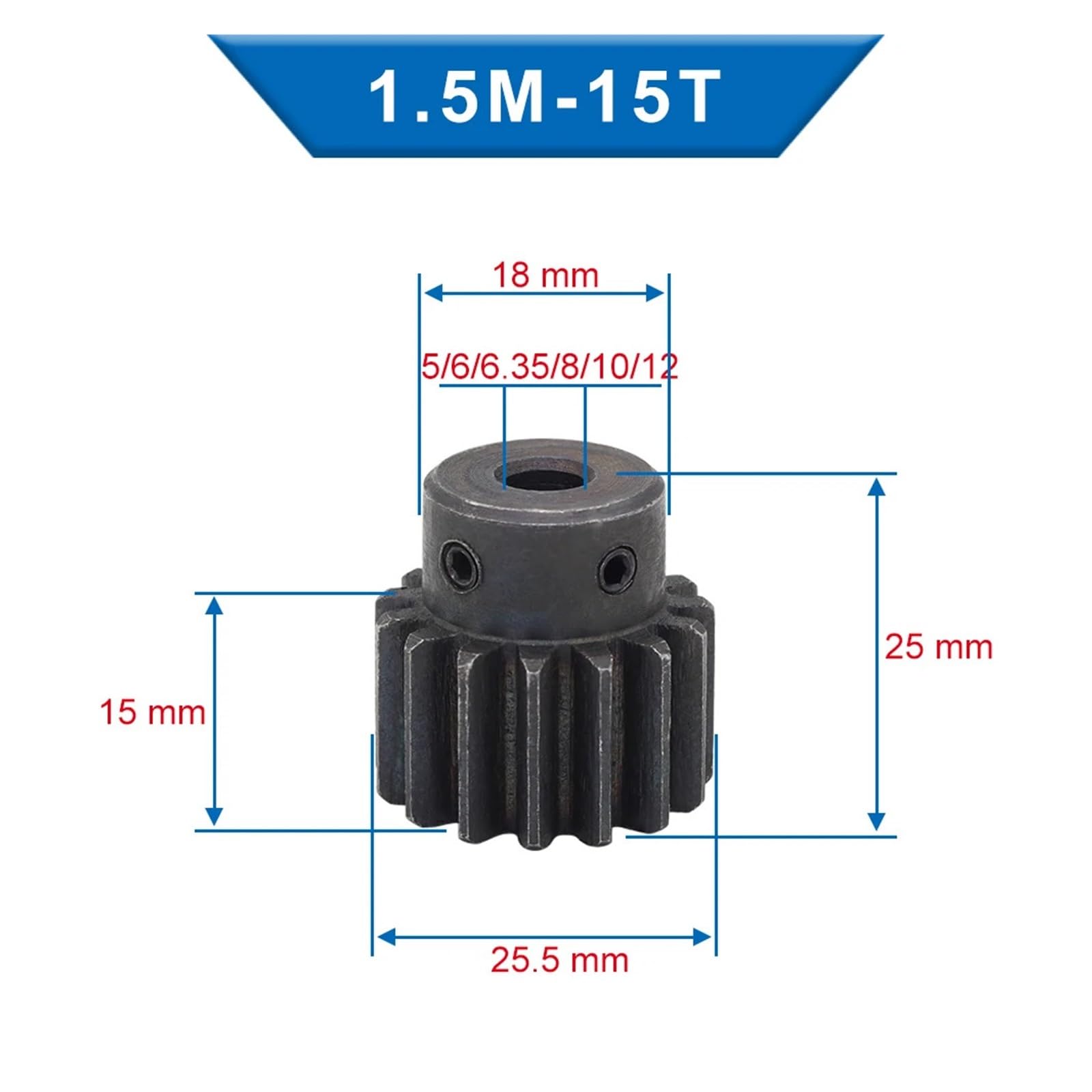Bevel Gear Pinion Hardware Mechanical 1 Piece 1.5M15T Spur Gear Bore 5/6/6.35/8/10/12 Mm Pinion Gear Low Carbon Steel Material Gear Wheel(8 mm)
