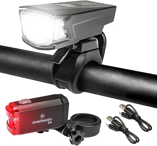 Everbeam StVZO - Juego de luces LED delanteras y traseras para bicicleta, recargable, para conducción nocturna, luz USB para bicicleta, luz de