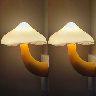 2 Pack LED Mushroom Night Light Plug in Lamp, Light Sensor Night Lights Plug into Wall, Dusk to Dawn Sensor Night Light for Kids Adults Bedroom Bathroom Hallway Kitchen Warm White