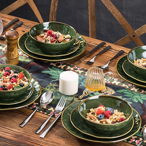 Vicrays Ceramic Pasta Bowls Set, 32 Ounce Soup Bowls, Large Salad Bowls, Chip Resistant, Dishwasher Microwave Safe, Fluted Stoneware Bowls For Kitchen, Serving Bowls, Set Of 6 (Green) #TOP4