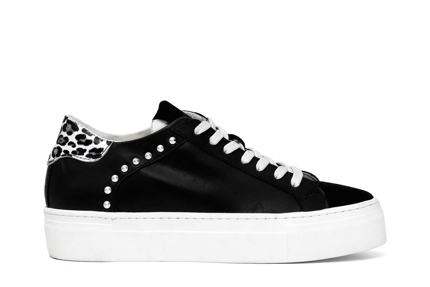 DF146 Bianco Scarpa Donna Cafenoir Sneaker Ginnica maculato con Borchie