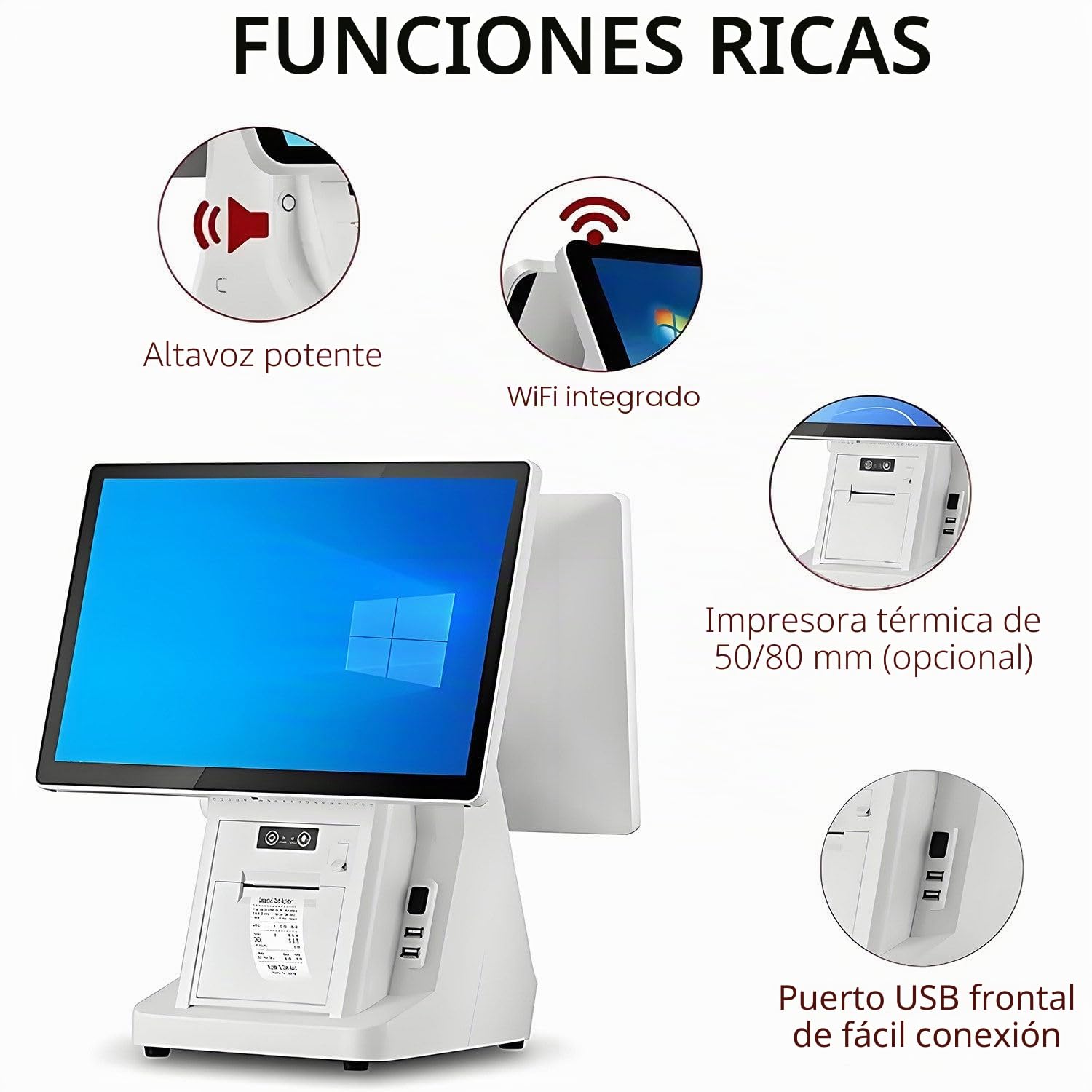 Sistemas TPV para restaurantes con Doble Pantalla táctil de 15,6 Pulgadas: Caja registradora Todo en uno para pequeños Negocios, 8 GB de RAM, 128 GB de SSD, Terminal de Pago para Tiendas
