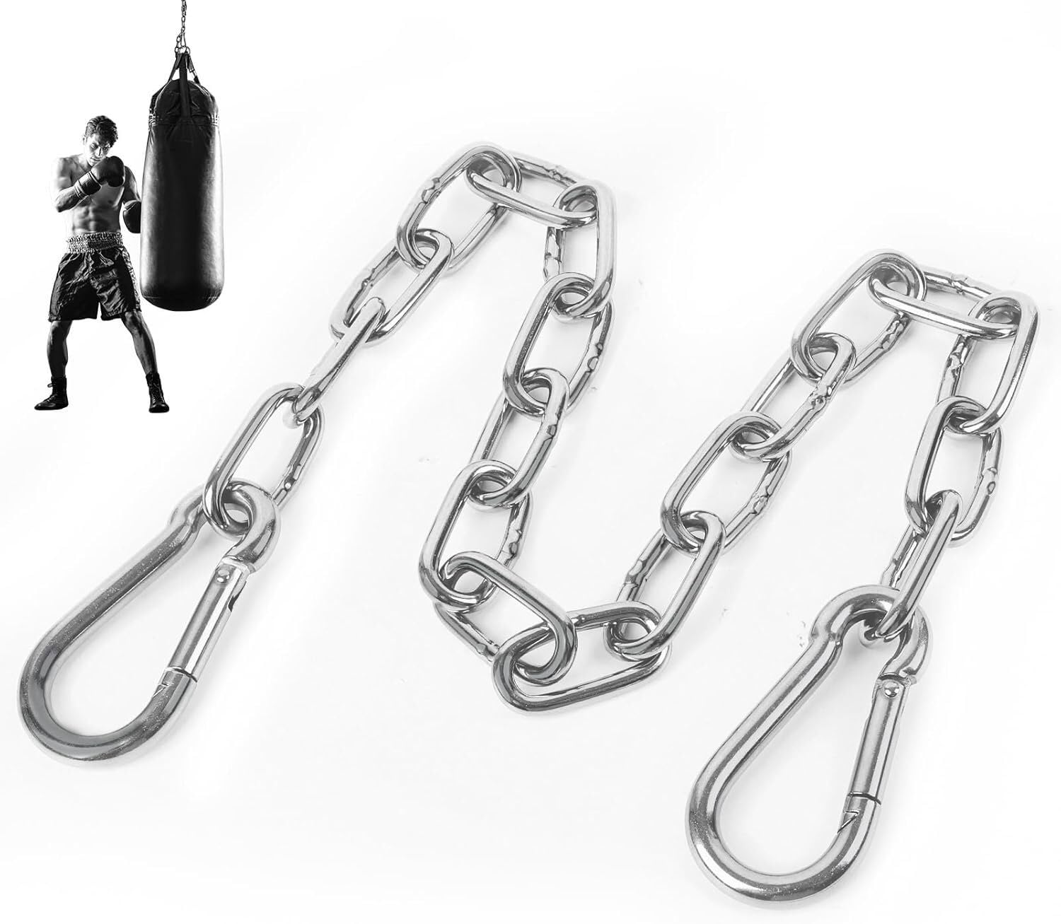 30 Inch Heavy Duty Chains,Stainless Steel Chain with 2 Carabiners Multi-Training Bar (Silver)-image-31