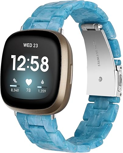 Miimall Compatible con Fitbit Versa 3Sense, bandas de resina para mujeres y hombres, correa de repuesto de acero inoxidable súper ligera para Fitbit