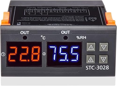 Miniatura 5 de VIGELA STC-3028 AC110230V Controlador de temperatura y humedad multiusos con pantallas duales y salidas de relé duales (envío con 2 sensores)