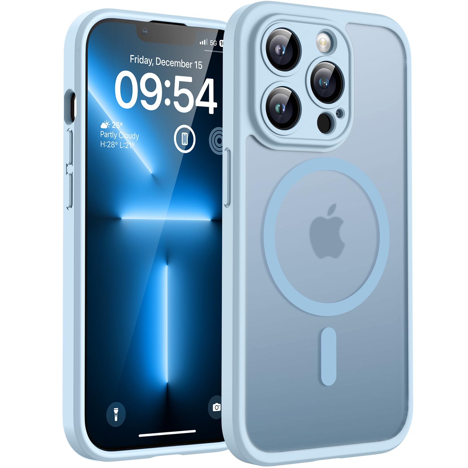 TOCOL Cover Magnetica per iPhone 13 Pro 6,1 Pollic, Compatibile con MagSafe, Protezione Fotocamera Integrata, Custodia Antiurto Traslucida Opaca, Blu Chiaro