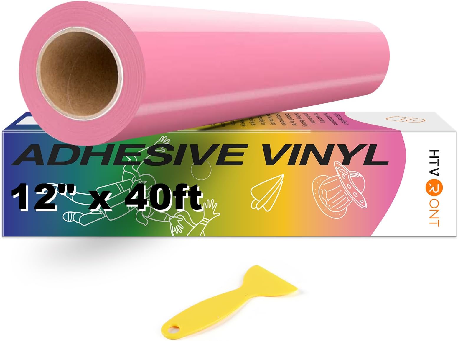 HTVRONT Pink Permanent Vinyl, 12" x 40 FT Adhesive Permanent Vinyl Roll for All Cutting Machine, Silhouette, Cameo Cutters, Signs, Scrapbooking, Craft, Die Cutters (Glossy Pink)