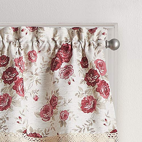 Chf Floral Print Antique Rose Window Kitchen Curtain Valance, Rod Pocket, 54W X 24L Inch, Red (Red, 14-Inch Valance) #TOP4