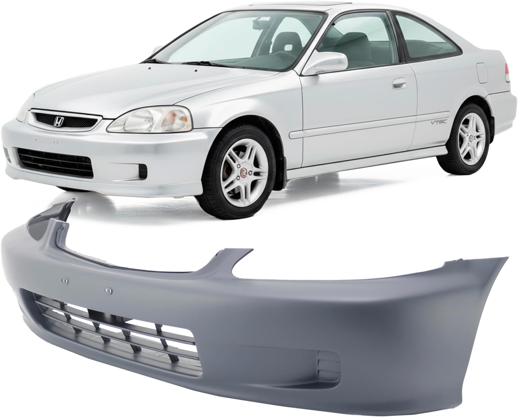 FitParts Compatible with Front Bumper Cover Fascia 1999-2000 Honda Civic DX EX-R GX HX LX Si Coupe Sedan 99-00. New Primed Without Sensor Holes. HO1000184 04711S01A01ZZ