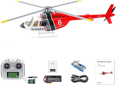 2.4G RC Scale FlyWing BELL 206 Helicopter 4 Blade Rotor Remote Control Aircraft GPS Brushless Motor Battery RTF Smart Drone Gift Hobby Model