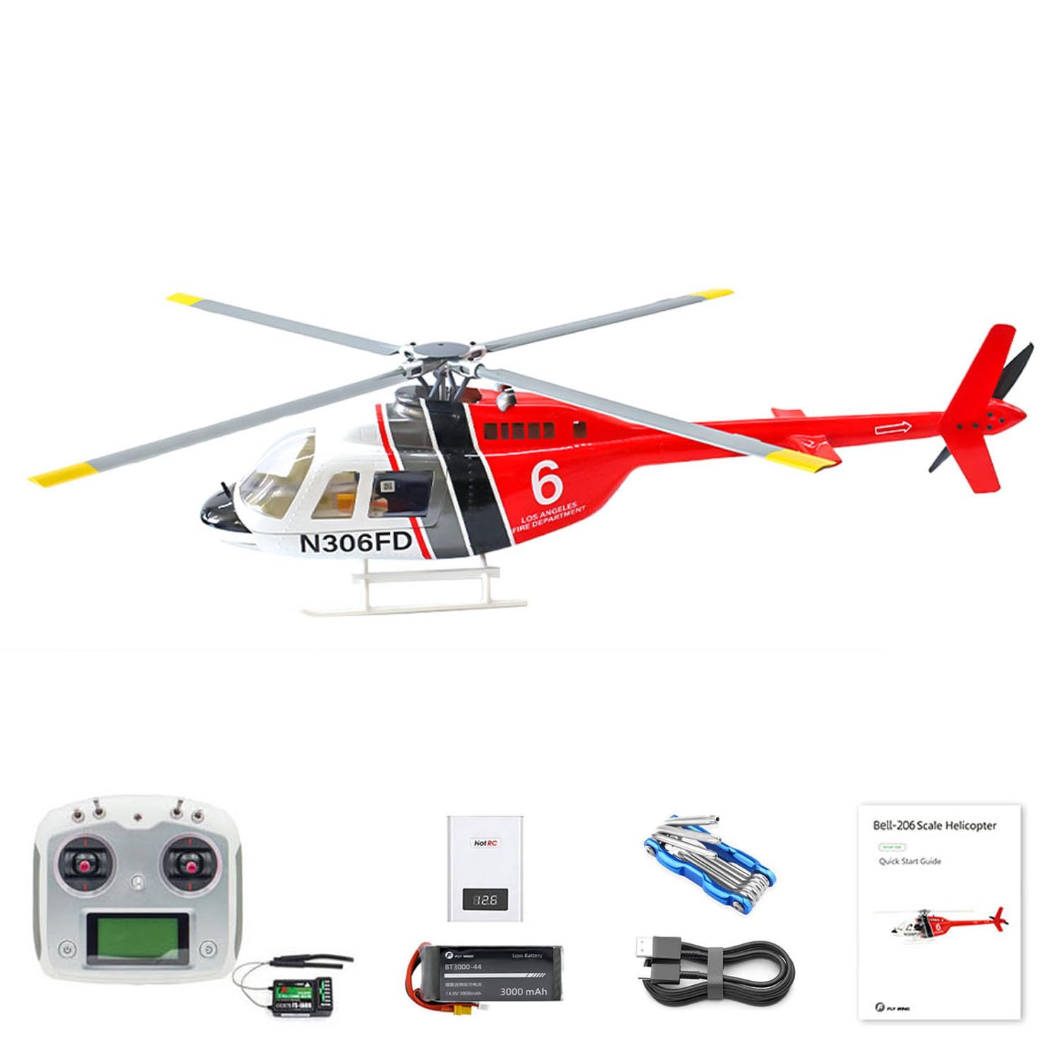 2,4 GHz RC Scale FlyWing Bell 206 Elicottero con rotore a 4 pale, aereo telecomandato, GPS, motore brushless, batteria, RTF (Pronto al volo), drone intelligente come regalo