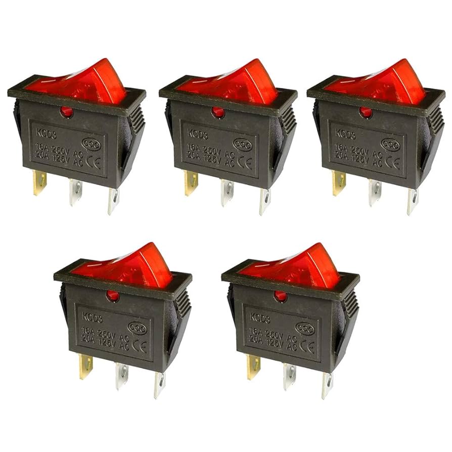 3点 5 Pcs AC 16A/250V 20A/125V 3 Pin Switch 2 Position Red Light