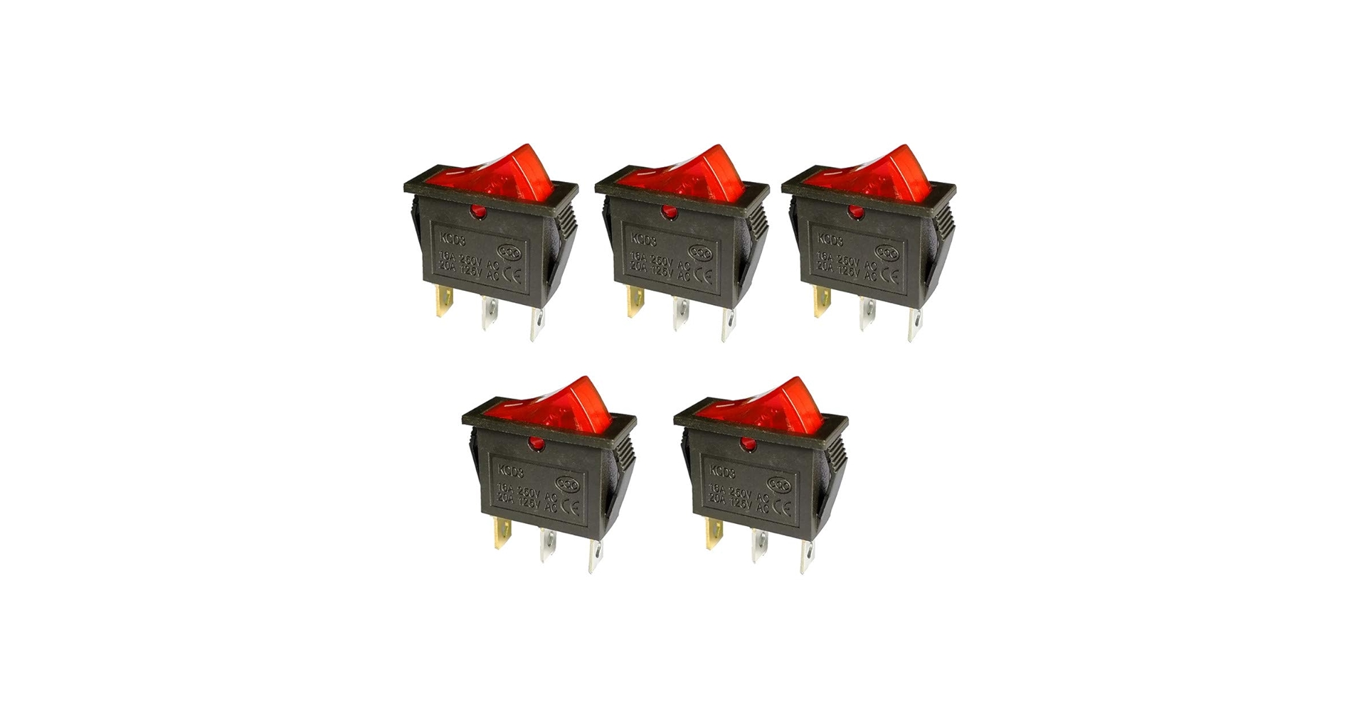 3点 5 Pcs AC 16A/250V 20A/125V 3 Pin Switch 2 Position Red Light