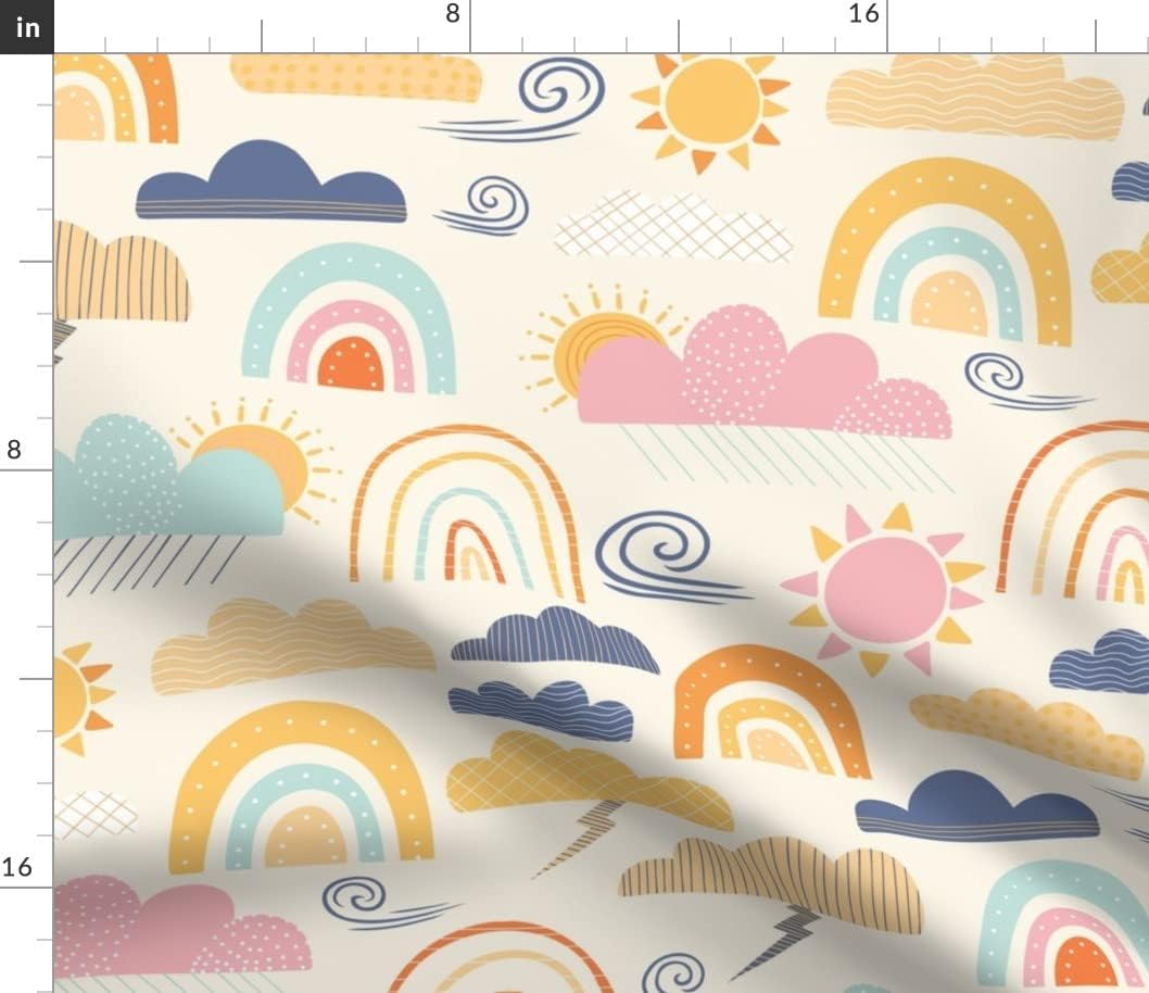Spoonflower Fabric - Sunshine Showers Rainbow Cloud Pink Cream Clouds Children Sun Nursery Printed on Petal Signature Cotton Fabric by The Yard - Sewing Quilting Apparel Crafts Decor