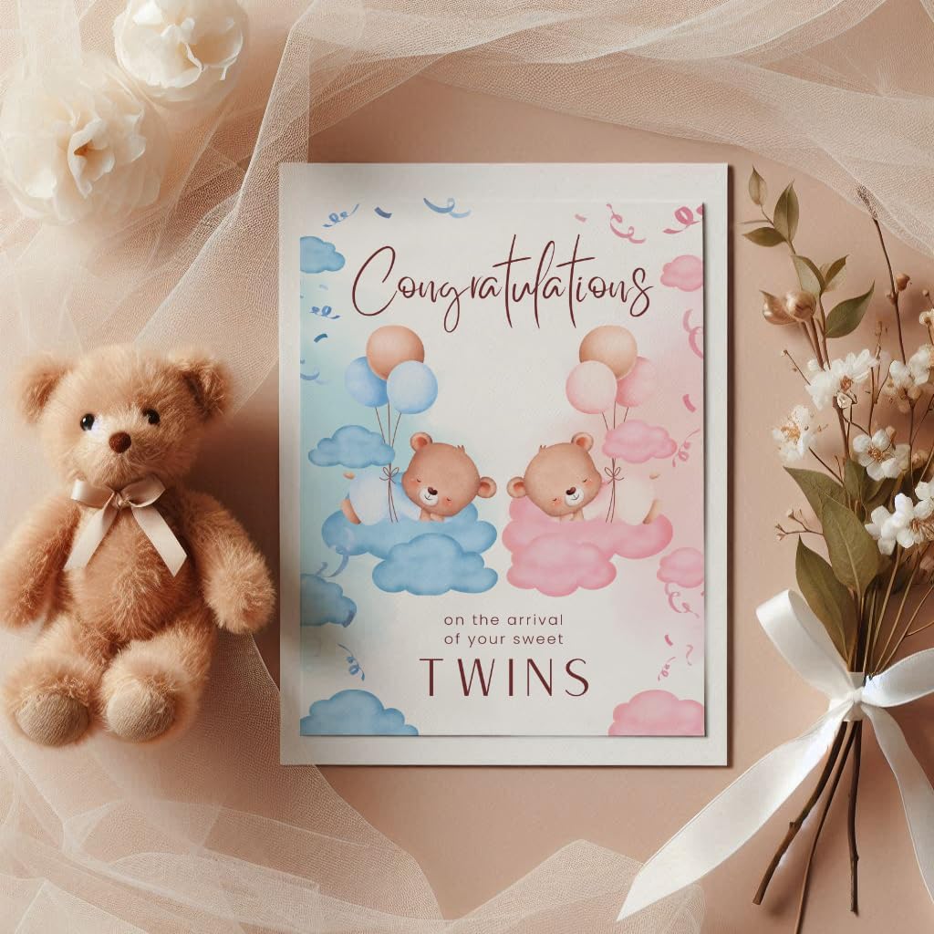 New Baby Twins Card - Congratulations Baby Twins Card – New Twins Gift - Newborn Twins Card - Twins Baby Gifts image 4 of 4 B0D8RC2DKV