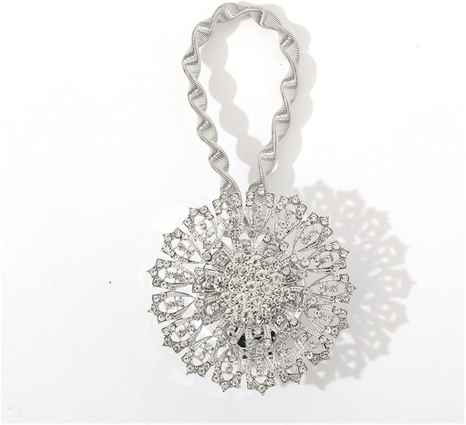 FMURY Flower Design Curtain Accessories Rhinestone Decorative Window Spring Tieback Retractable Metal Curtains Holder(D)