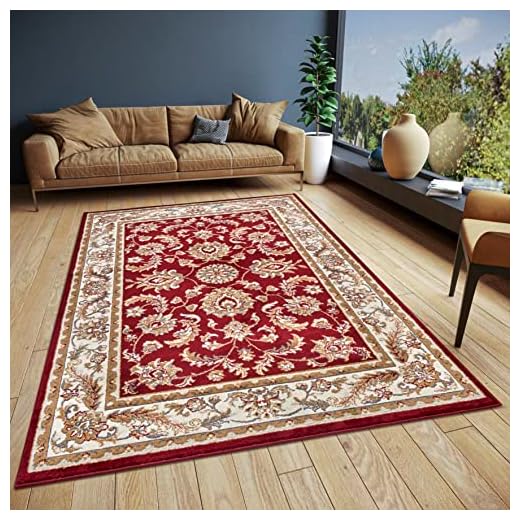 Hanse Home Reni - Alfombra Oriental clásica de Tejido denso con Adornos y Motivos Florales, Pelo Corto Suave para Dormitorio, Comedor, salón, Pasillo, Color Rojo y Crema, 120 x 170 cm