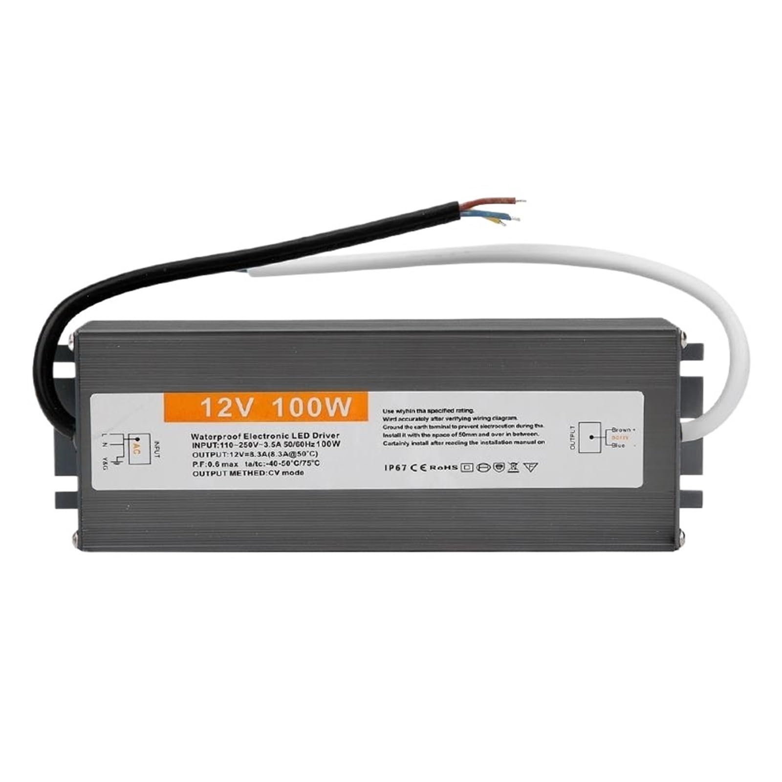MBMYVRNKJL Lighting Transformer 110-250V AC to DC 12V 100W 8.3A LED Driver Adapter Aluminum Switching Power Supply