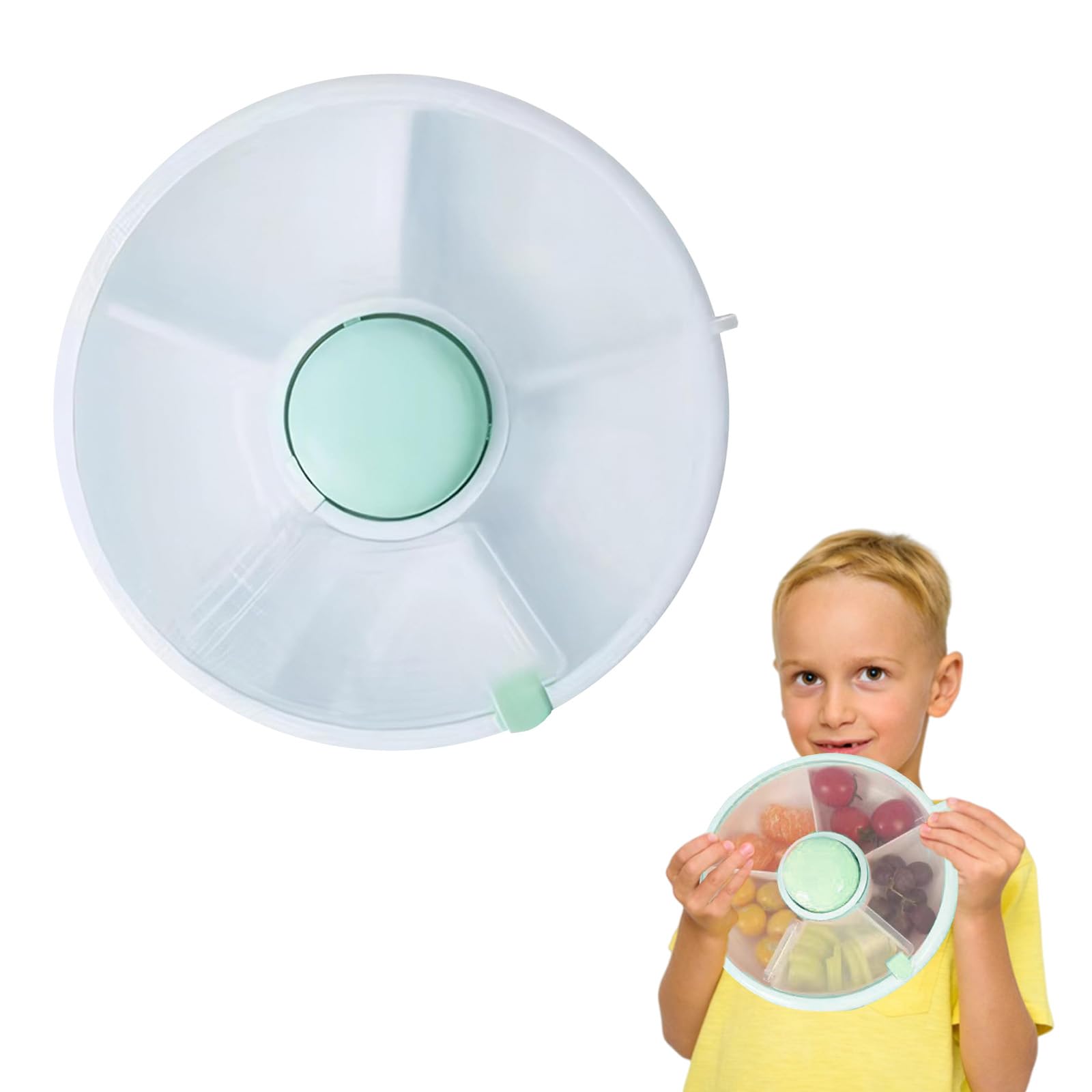 Fychuo Snack Spinner Rotating Storage Portable Snackle Box with 5 Compartment Leakproof Clear Lid Children Spinning Snack Container for Veggie, Melon, Candy, Fruit, Snacks, Seeds
