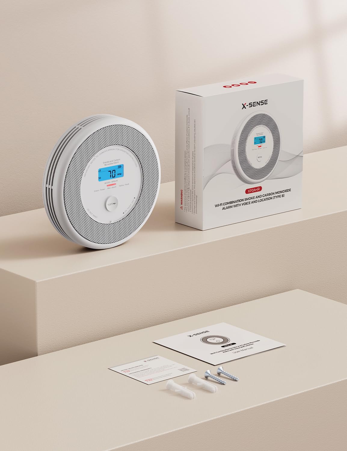 X-Sense XP0A-iR Détecteur de fumée et de monoxyde de carbone avec alarme vocale et annonce de localisation, Wi-Fi combiné pour 17 pièces définissables, compatible avec l'application de sécurité