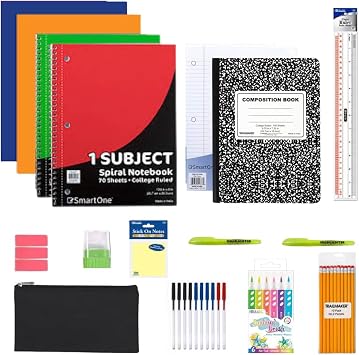 Essential 40-Piece Student Supply Kit Ideal for students returning to class - Includes Notebooks, Folders, Pencils, Pens, Highlighters, Erasers, Ruler,