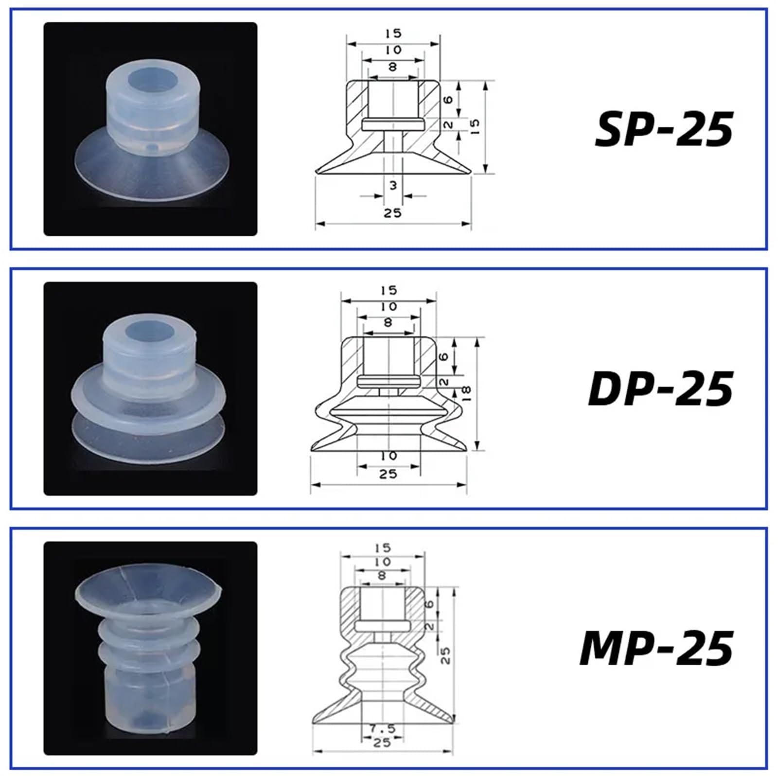 Manipulador ventosa al vacío boquilla de Gel de sílice accesorios neumáticos orificio de montaje de cabeza 8mm 10 Uds(25,DP)