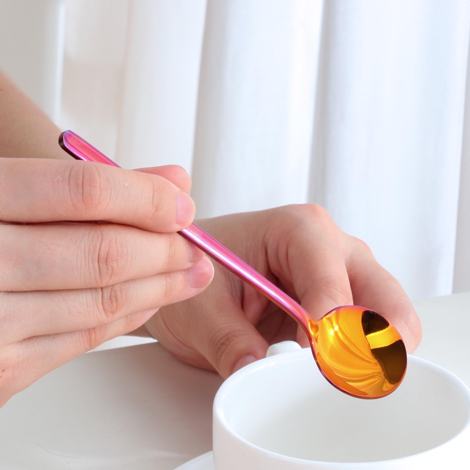 TEHAHA - 8 cucharas de café, cucharas de espresso de acero inoxidable, mini cucharas de té de 5.3 pulgadas, cucharas agitadoras de capuchino, juego de cucharas redondas pequeñas y ligeras para café,