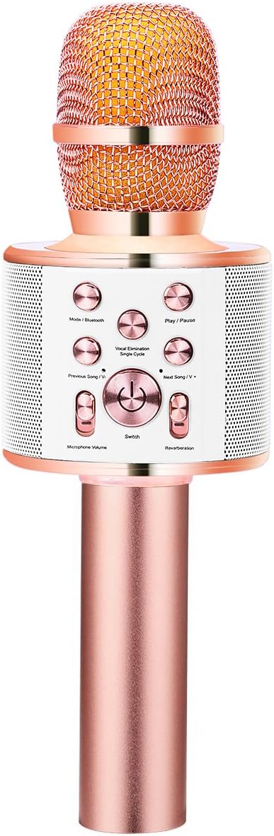 [Upgraded] VERKB Wireless Karaoke Microphone Speaker Q10 Plus, Portable Bluetooth Singing Machine for iPhone Android Smartphone Home Birthday Party Gift Idea (Rose Gold)