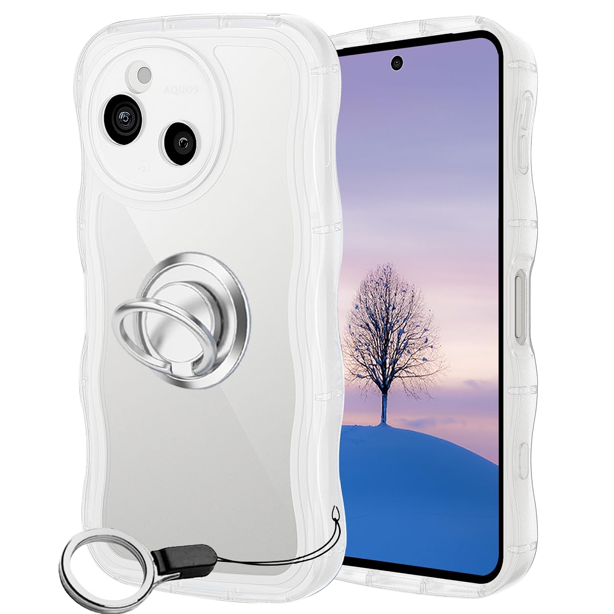 AQUOS sense9 sense10 ケース クリア ウェーブ リング付き SH-53E SHG14 SH-M29 SH-53F SH-M33 TPU波状のバンパー 透明 スマホケース かわいい うねうね アクオス センス9 10 ウェーブ デザイン 可愛い 韓国 女性用 薄型 人気 おしゃれ 耐衝撃 ストラップホール付き(クリア)