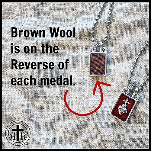 Brown Scapular Necklace with Metal Tags and Brown Wool on Back | from Rugged Rosaries | Powerful Protection Catholic Gifts2