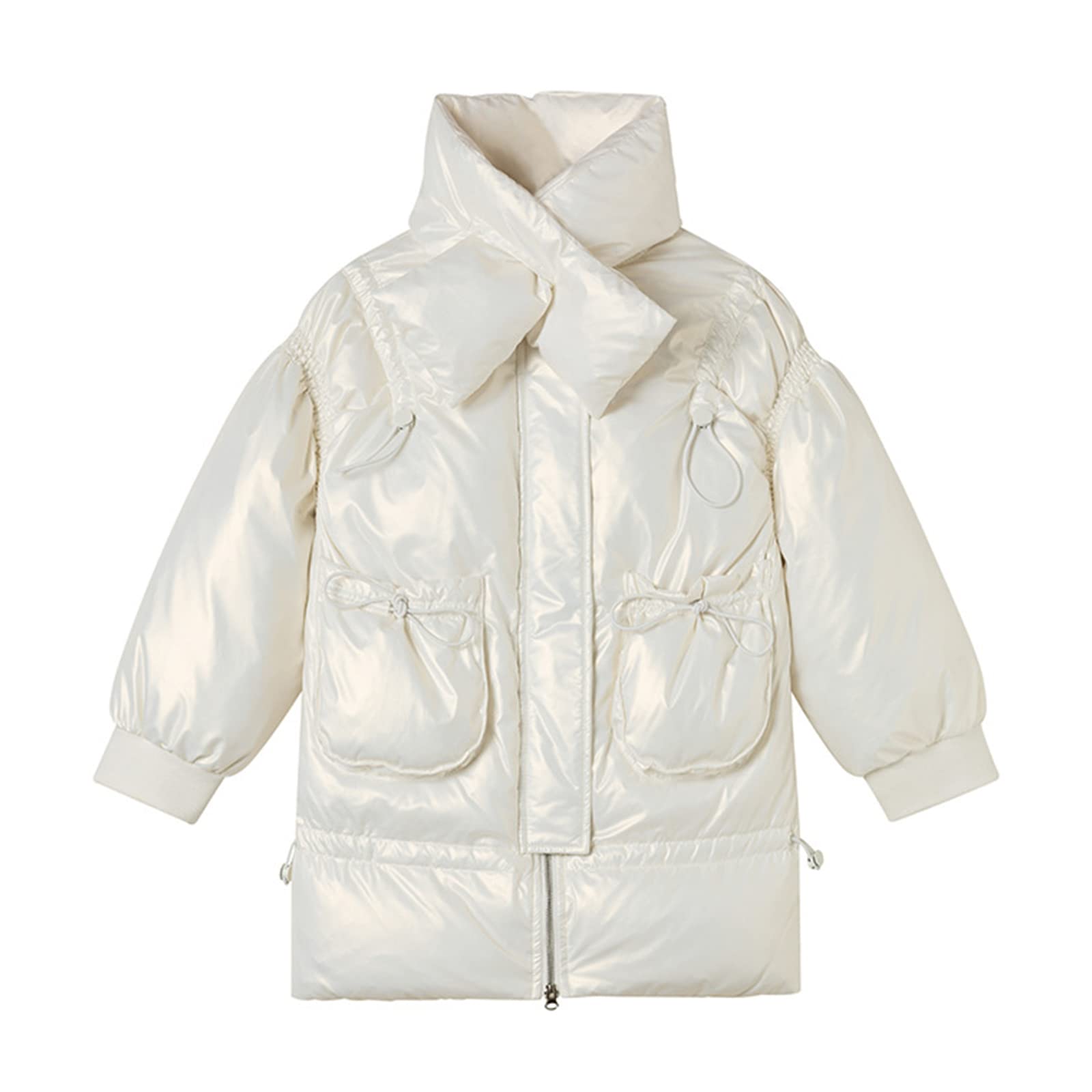 Abbigliamento per Bambini Piumino D'Anatra Bianca per Ragazze Spessa Giacca Invernale Calda Lucida Lunga Giacca Senza Lavaggio Dolce Ed Elegante,White,6T(120CM)