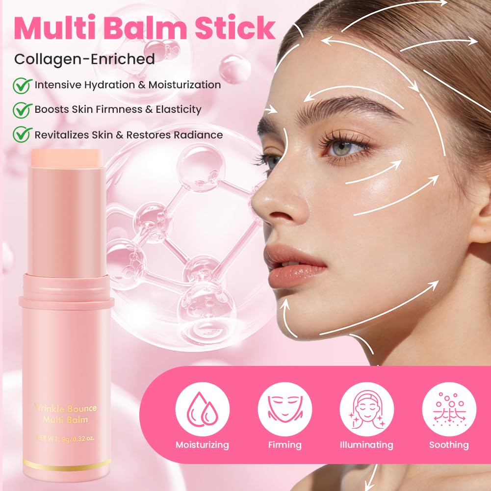 Aomig 2 Pezzi Multi Balm Stick, Calcium Stick Antirughe con Estratto di Collagene, Sticks Idratante al Collagene Per Occhi, Collo e Viso, Balsamo Anti-Età, Idratante, Antirughe