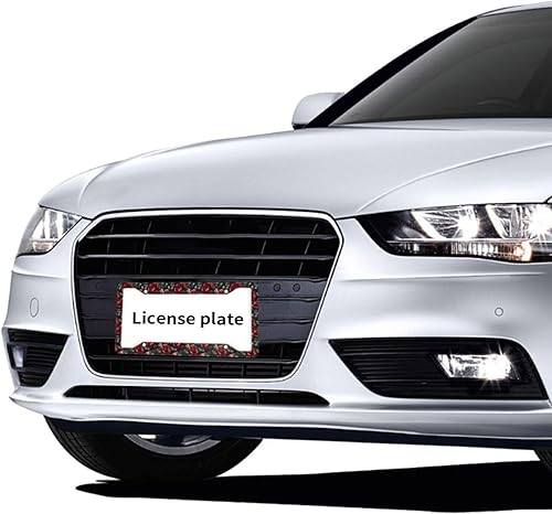 Miniatura 7 de 2 marcos de matrícula de automóvil para mujeres y hombres, cubierta de aluminio sólido con estampado de rosas rojas vintage para accesorios de