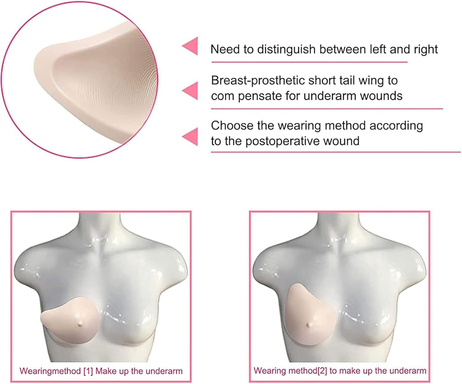 1 Pair Lightweight Asymmetrical Irregular Silicone Breast Forms, Concave Mastectomy Prosthesis Bra Pads Enhancer Inserts