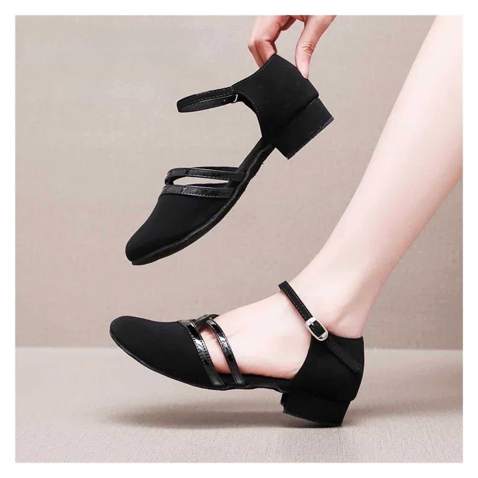 Lovssu Women's 3 5Cm Indoor Black Latin Dance Shoes Ballroom Latin Dance Shoes Black Salsa Shoes Low Heel 3.5Cm Samba Tango Shoes Soft Sole Party Ballroom Shoes For Performance(39)