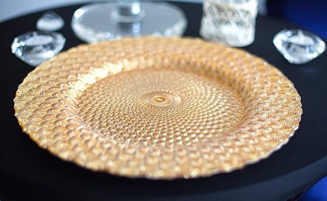 Decor Trader PEACOCK DESIGN GLASS CHARGER PLATES GOLD/SILVER WEDDINGS EVENTS PARTY CHRISTMAS (Gold)