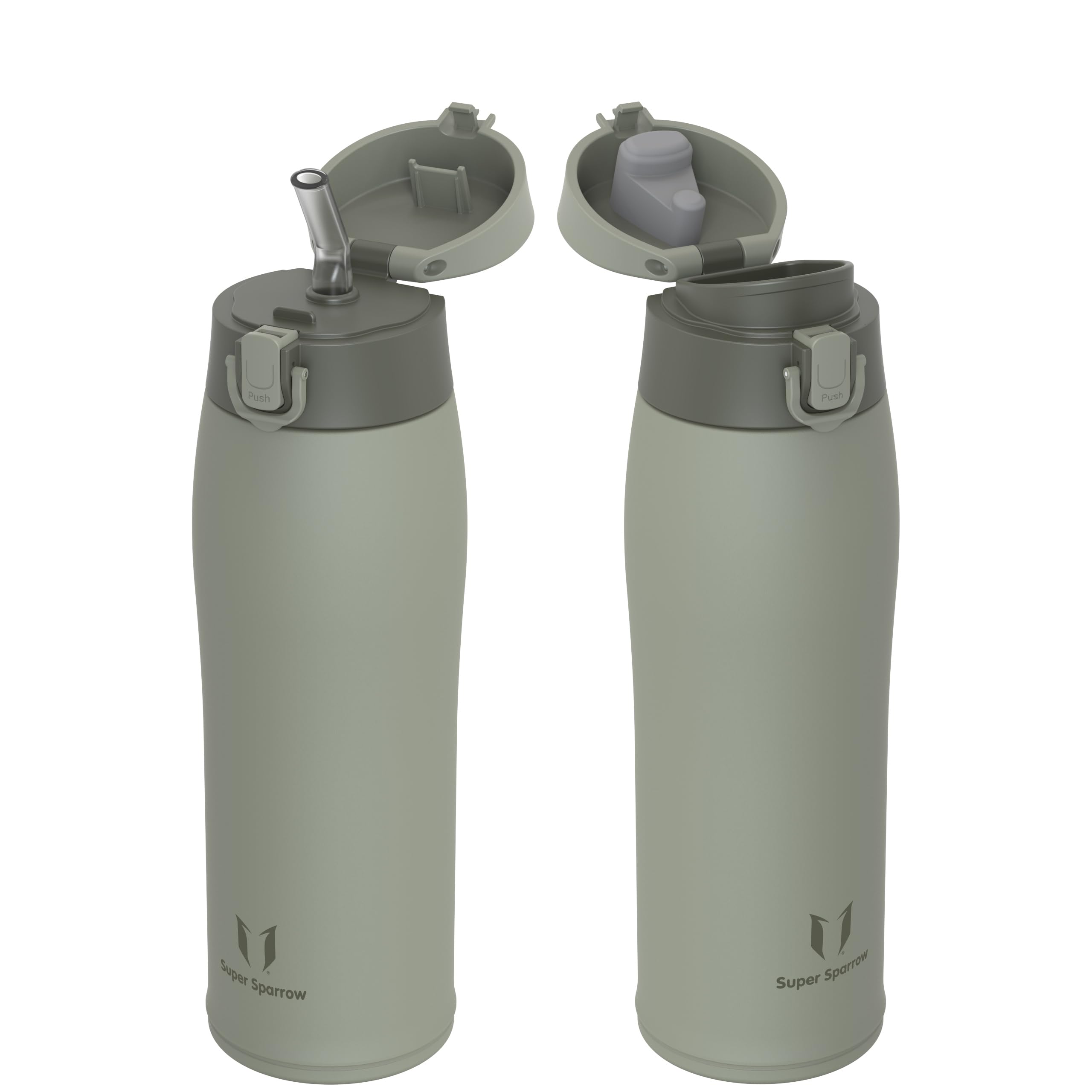 Super Sparrow Insulated Water Bottle - Travel Mug - 750ml - Stainless Steel Water Bottles - BPA Free - Leakproof Metal Bottles - Includes 2 Lids, Straw Lid & Spout Lid