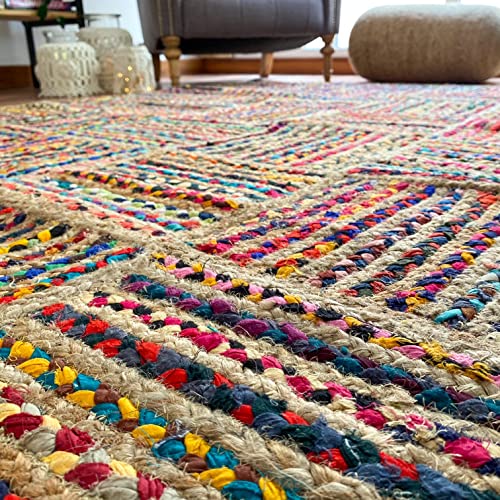 Image of Handmade Natural Jute Cotton Natural Fibers Floor /Door Mat Rugs Furnish Decor Striped Rectangular Design Carpet for Bedroom Living Room (JUTE0013, 6x8-Rug /Carpet)