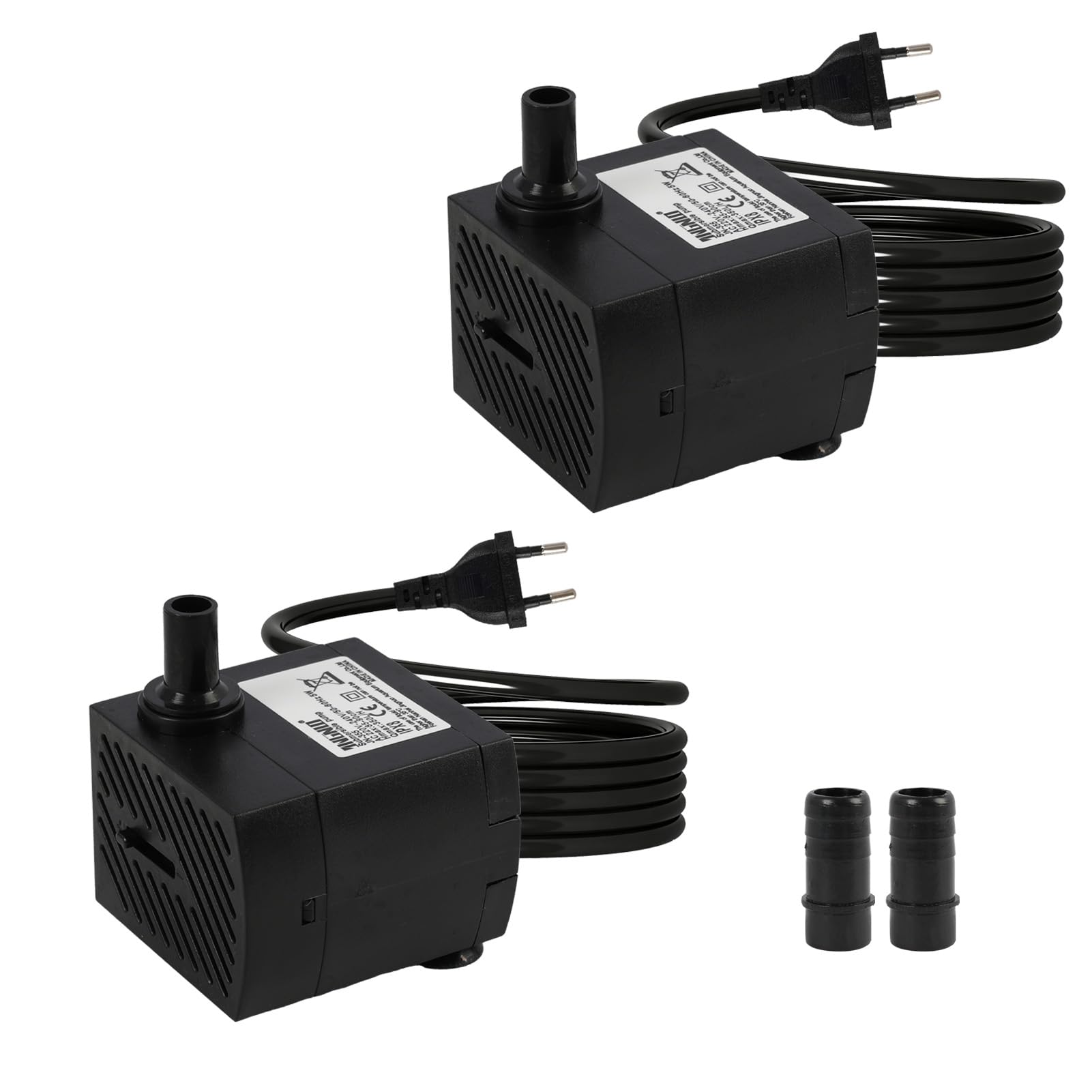 2 Piezas Mini Bomba de Agua 5W 350 L/h, Bomba de Agua Ultra Silenciosa, 2 Boquillas, Alta Carrera para Acuarios, Estanques, Fuentes, Jardines Acuáticos, Hidroponía, Montaje Vertical y Panel, Compacta