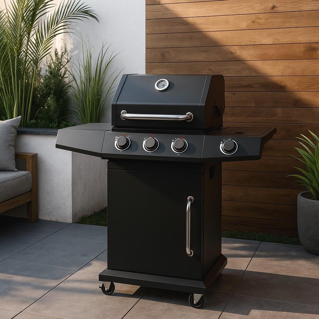 Barbecue a gas Ambra Garden Florida 3 fuochi + 1 fornello laterale piastra e griglia in ghisa 10,9 Kw