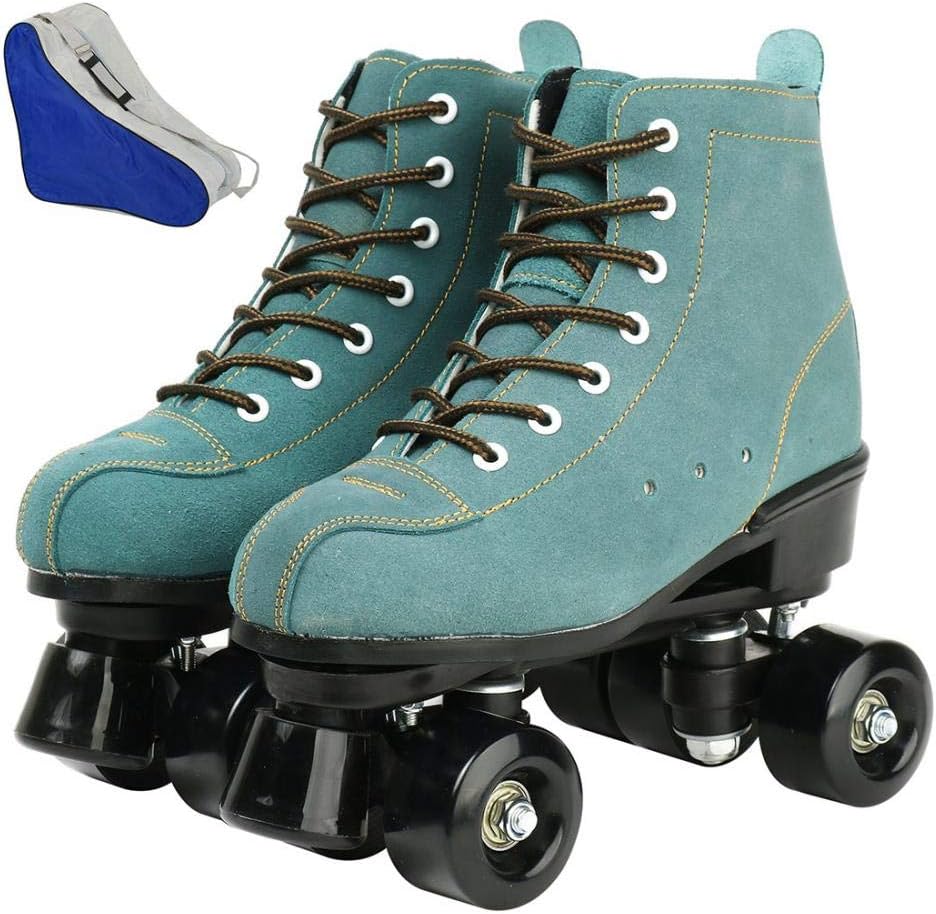 Classic Women's Roller Skates, Adjustable Cowhide High Top Double Row Light Up Roller Skates, Four-Wheel Shiny Roller Skates for Beginner Kids Adults and Youth Indoor Outdoor