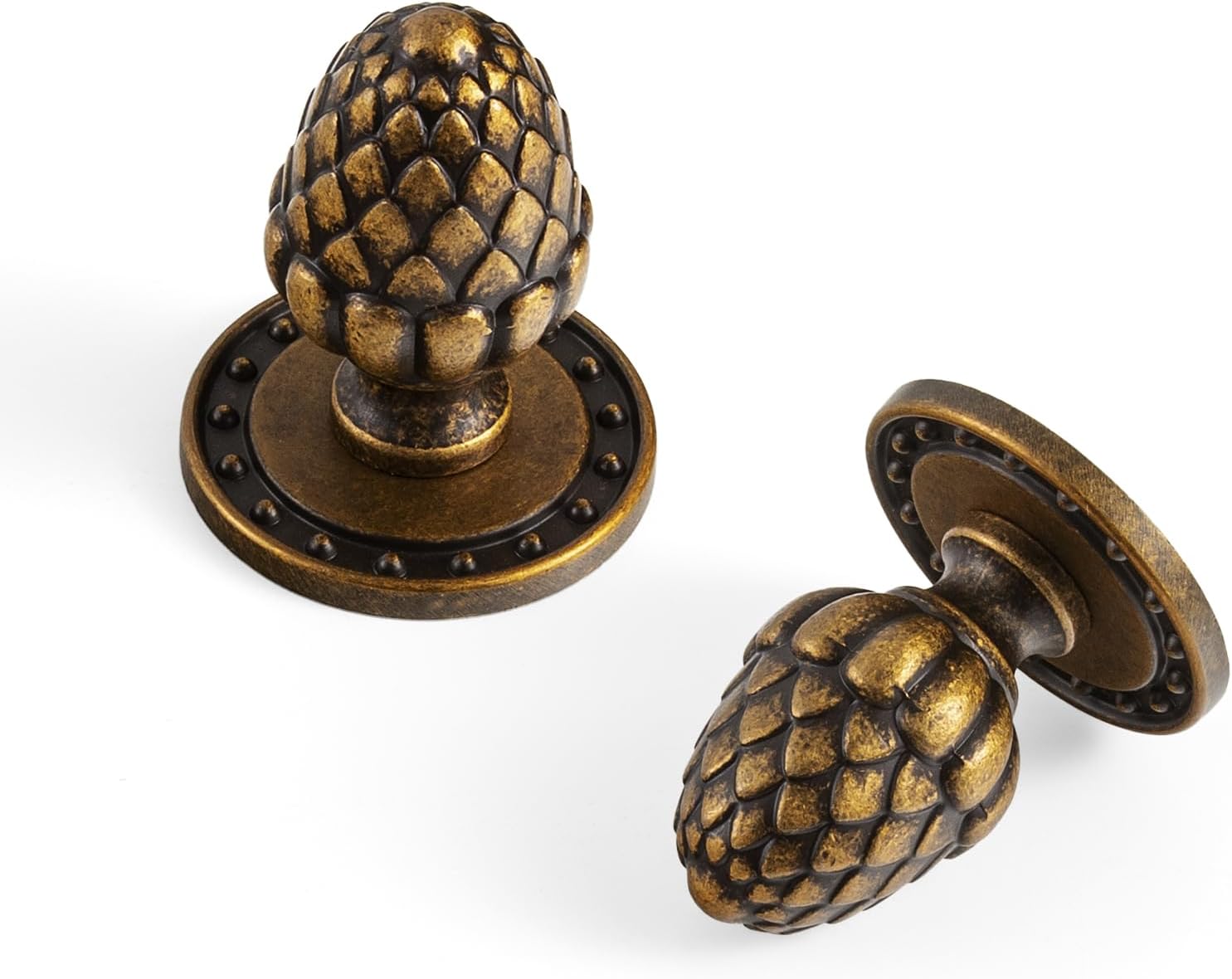 Antique Brass Zinc Alloy Cabinet Knob with Circular Backplate - Single Hole Center Cabinet Pull Hardware for Bedroom, Kitchen, 6 Pack（1590-G018）