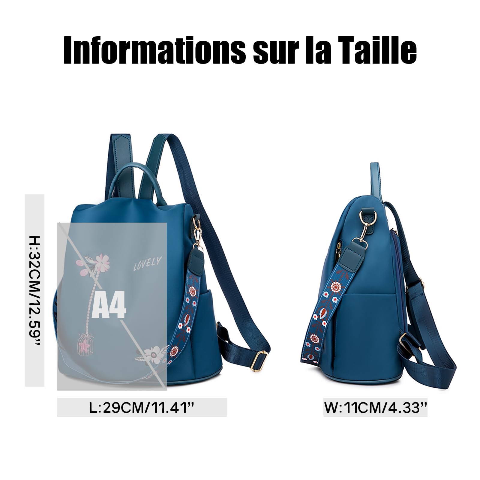 Sac à Dos Anti-vol Femme, Sac à Main Loisir, Sac de Voyage Elegant, Sacs Portés Dos Imperméable, Sac à Bandoulière pour École, Shopping, Travail, Voyages, Collège