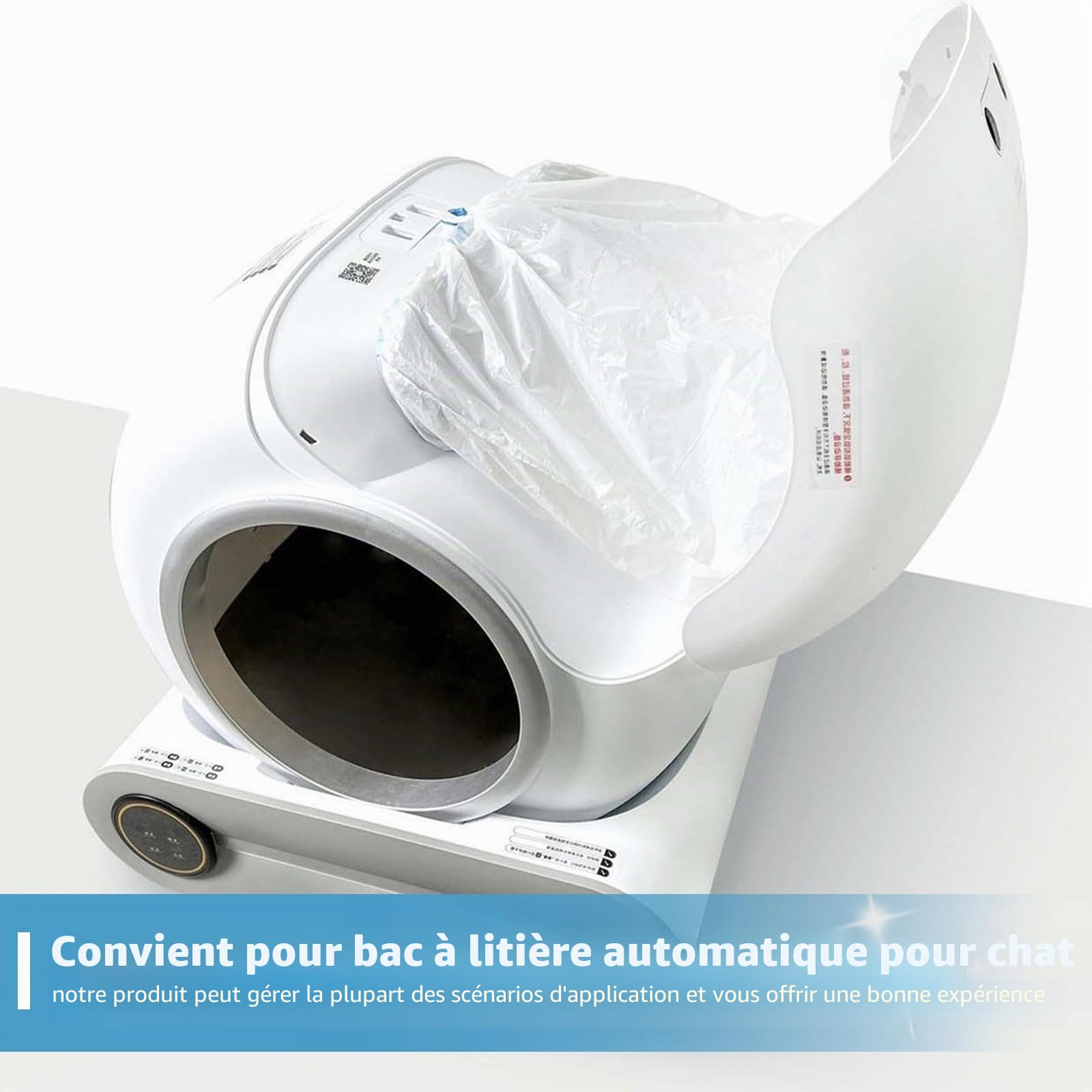 Sporgo Lot de 160 sacs poubelle avec poignée de transport : sacs à litière pour chat autonettoyants avec cordons de serrage, sac à litière pour chat, recharge pour litière pour chat, 8 rouleaux