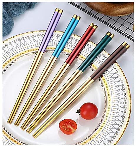 Bacchette, Bacchette Cinesi Lavabili 304 Bacchette in Acciaio Inossidabile Set, 5 Coppie / 10 Paia, Design di separazione dei Colori Non Slip, for la casa, Bacchette asiatiche for Le tavolette (Color
