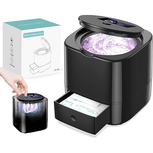 Ultrasonic Retainer Cleaning Device, QueScxub Dental Ultrasonic Cleaner for Retainers, 45kHz Ultrasonic Jewelry Cleaning, Portable 180ML Ultrasonic Denture Cleaning Machine for Home or Travel Use