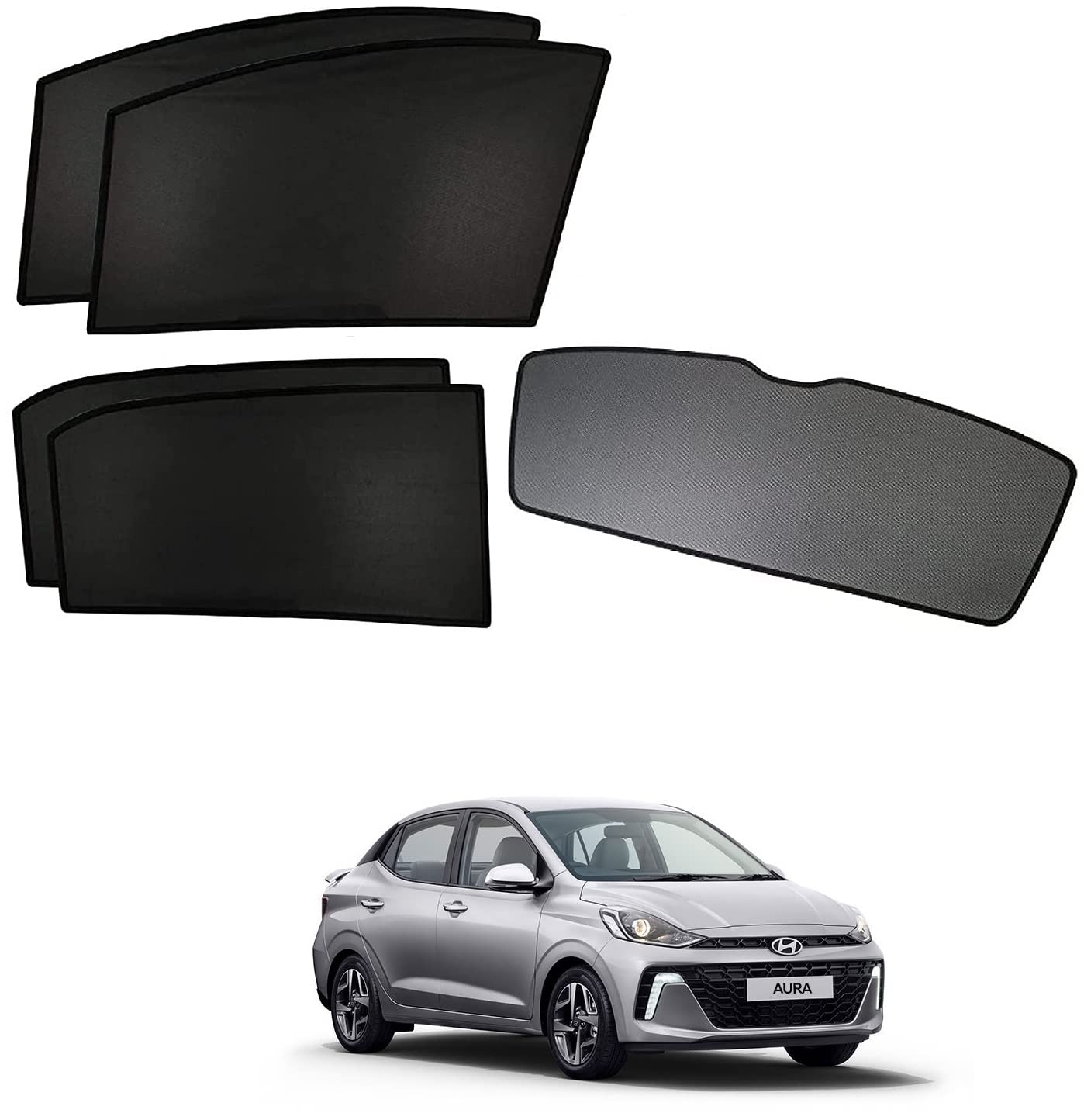 Kozdiko Car Window Custom Fit Sun Shades Fix with Dicky Non Magnetic Curtains Mesh Compatible for Hyundai Aura Facelift